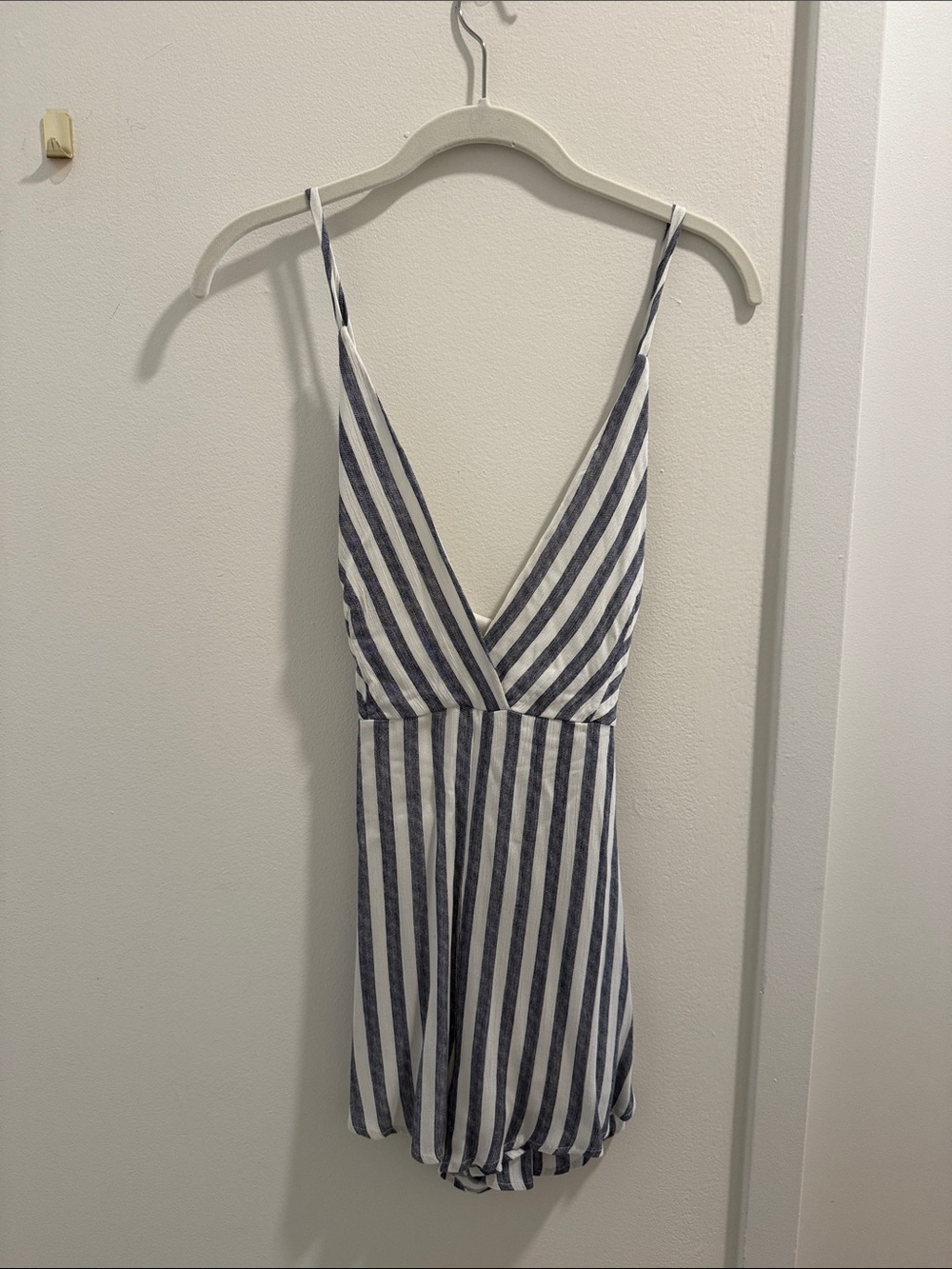 Striped V-Neck Women’s Romper in Blue and White -S